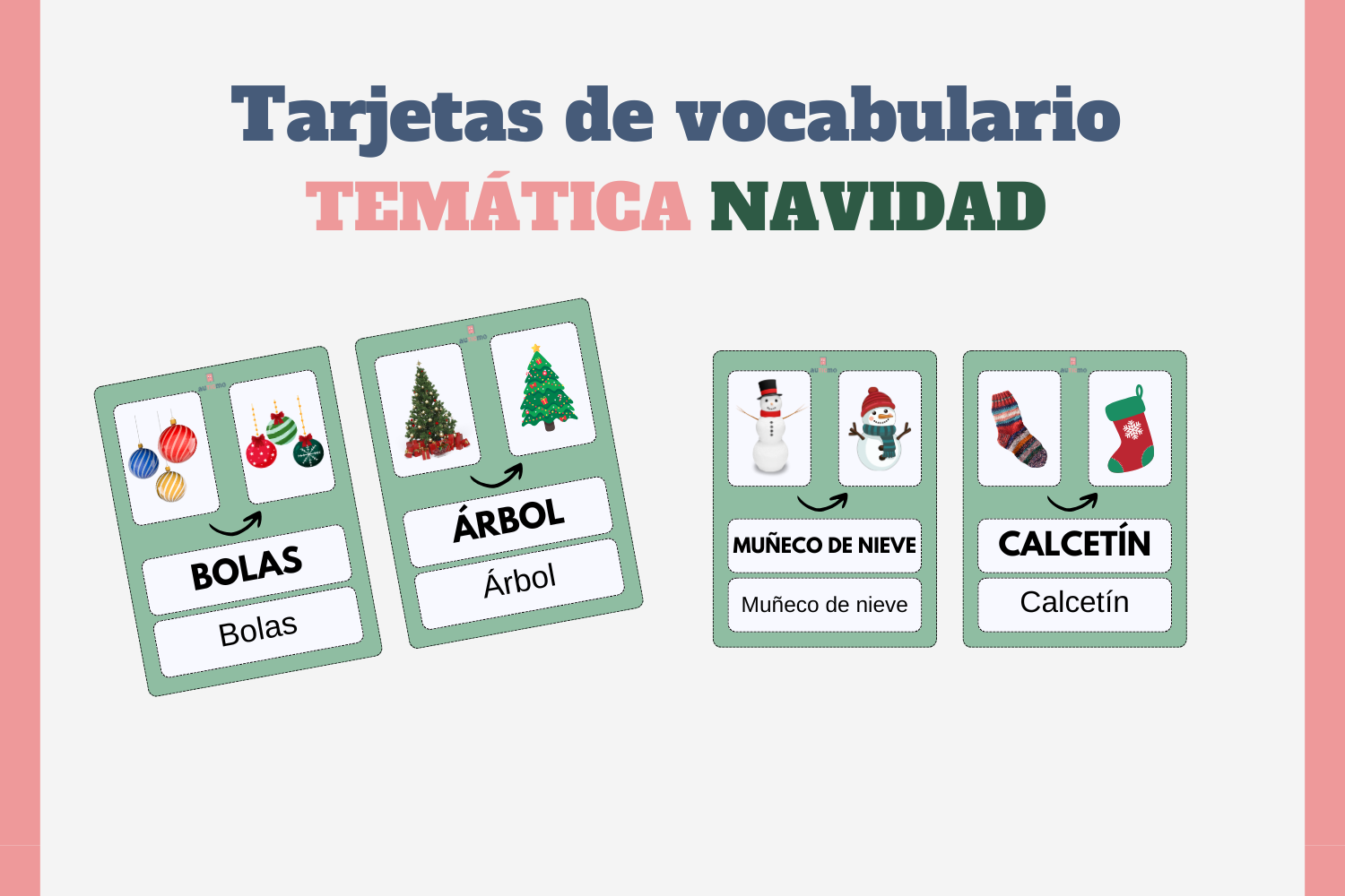 tarjetas de vocabulario navidad, tarjetas de vocabulario para niños, recursos tea